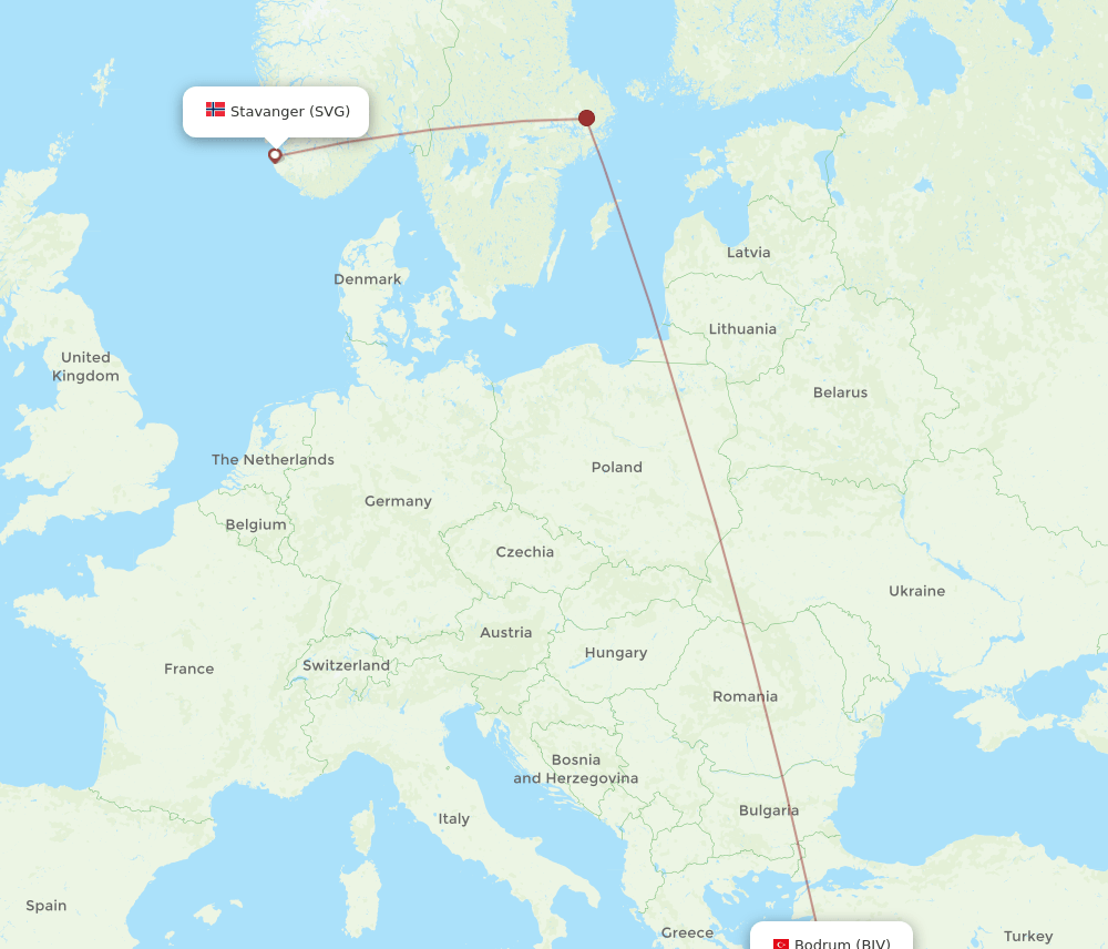 SVG to BJV flights and routes map
