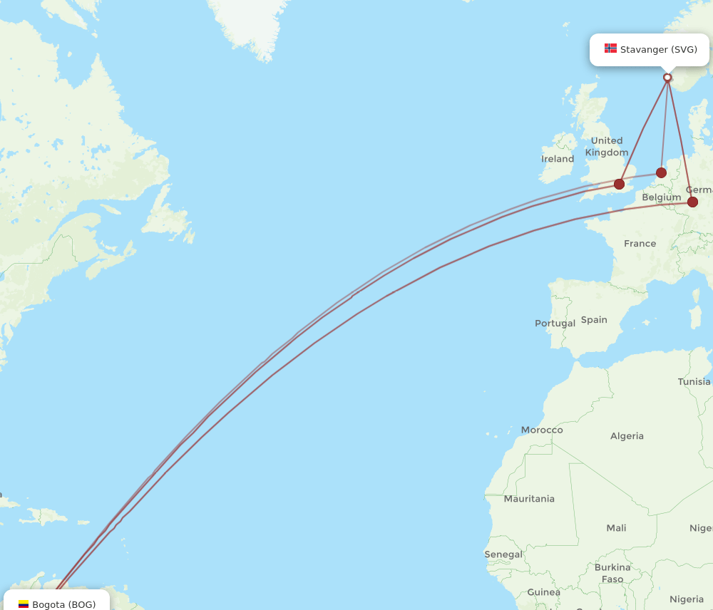SVG-BOG flight routes