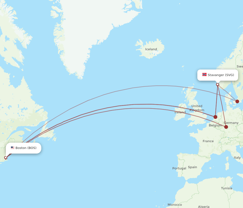 SVG-BOS flight routes