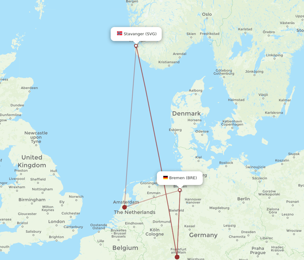SVG to BRE flights and routes map