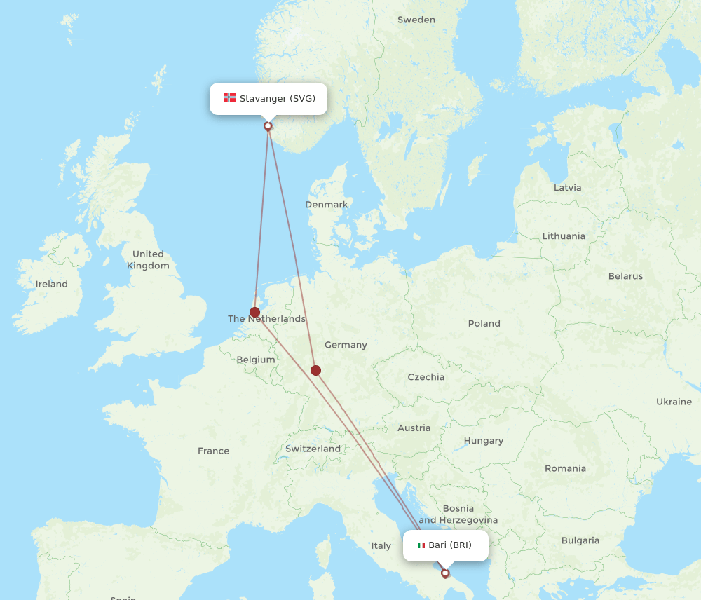 SVG to BRI flights and routes map