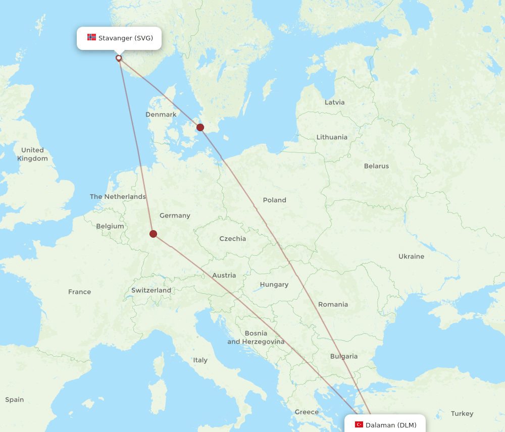 SVG to DLM flights and routes map