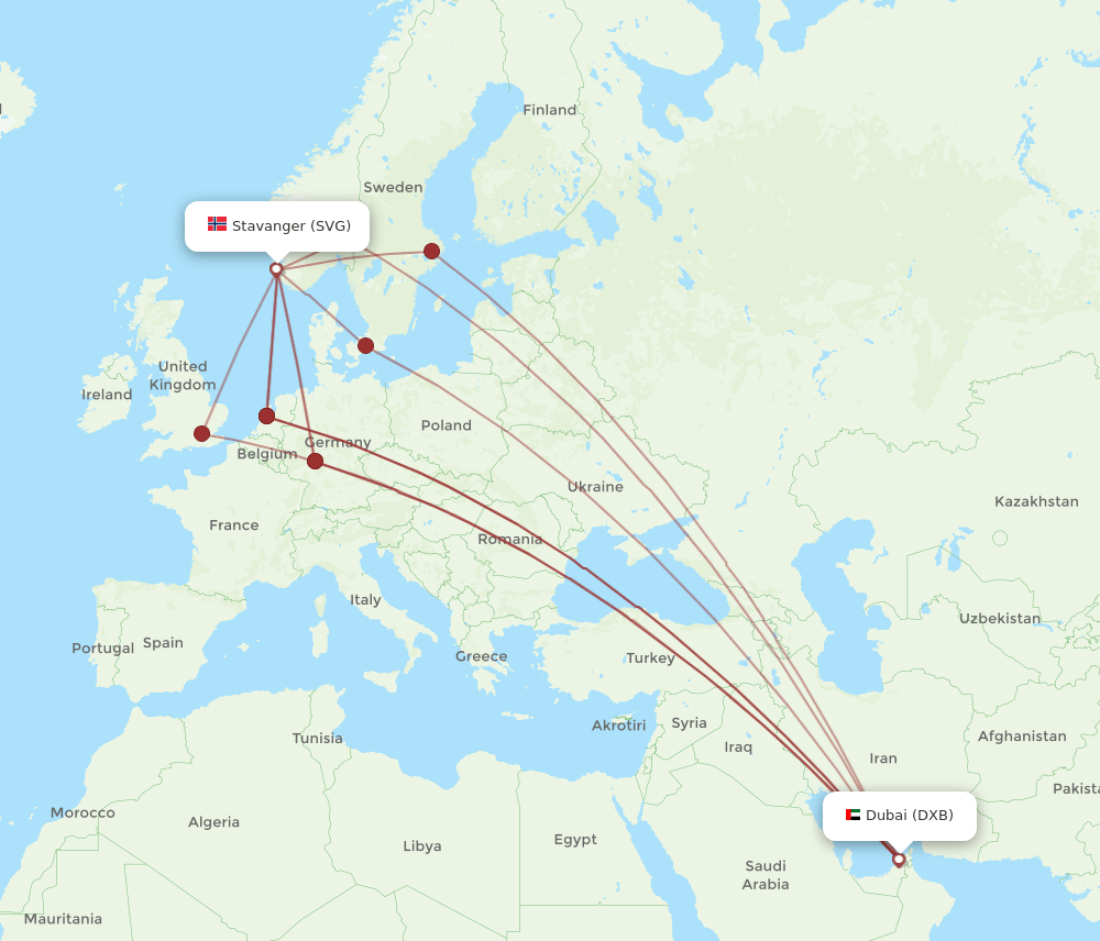 SVG-DXB flight routes