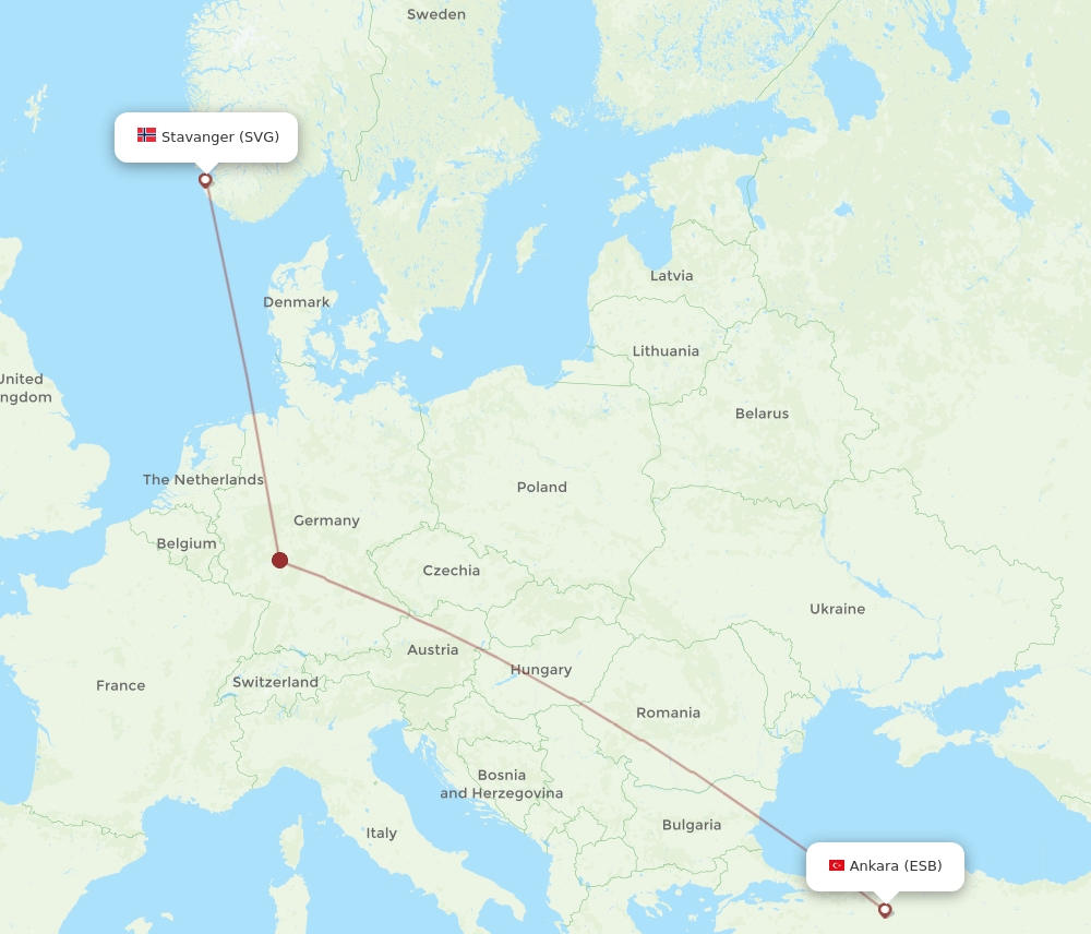 ESB to SVG flights and routes map