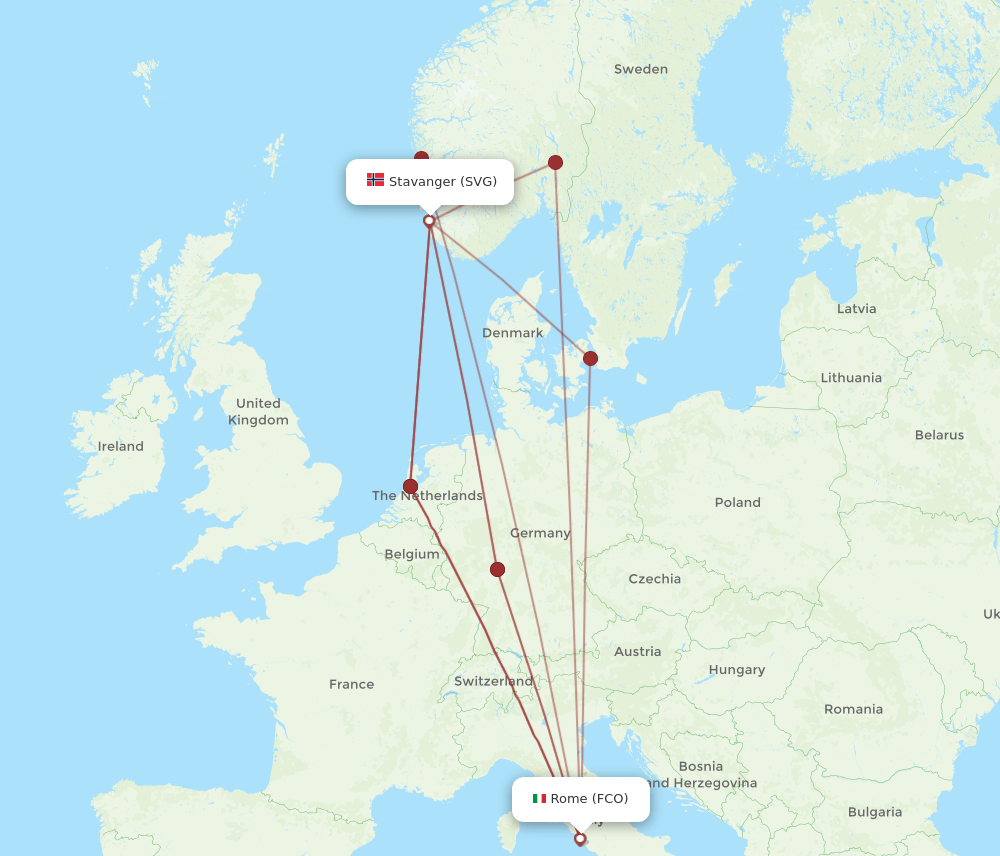 SVG to FCO flights and routes map