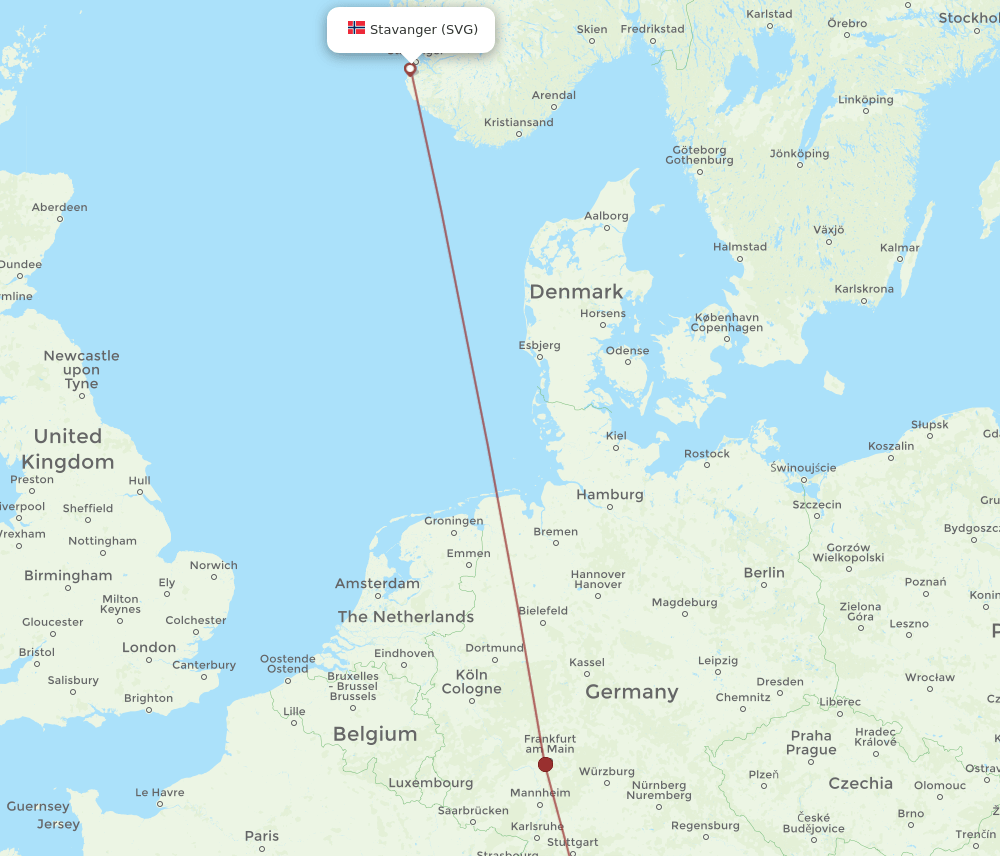 Stavanger - Friedrichshafen route map and flight paths