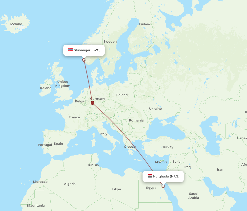 SVG to HRG flights and routes map