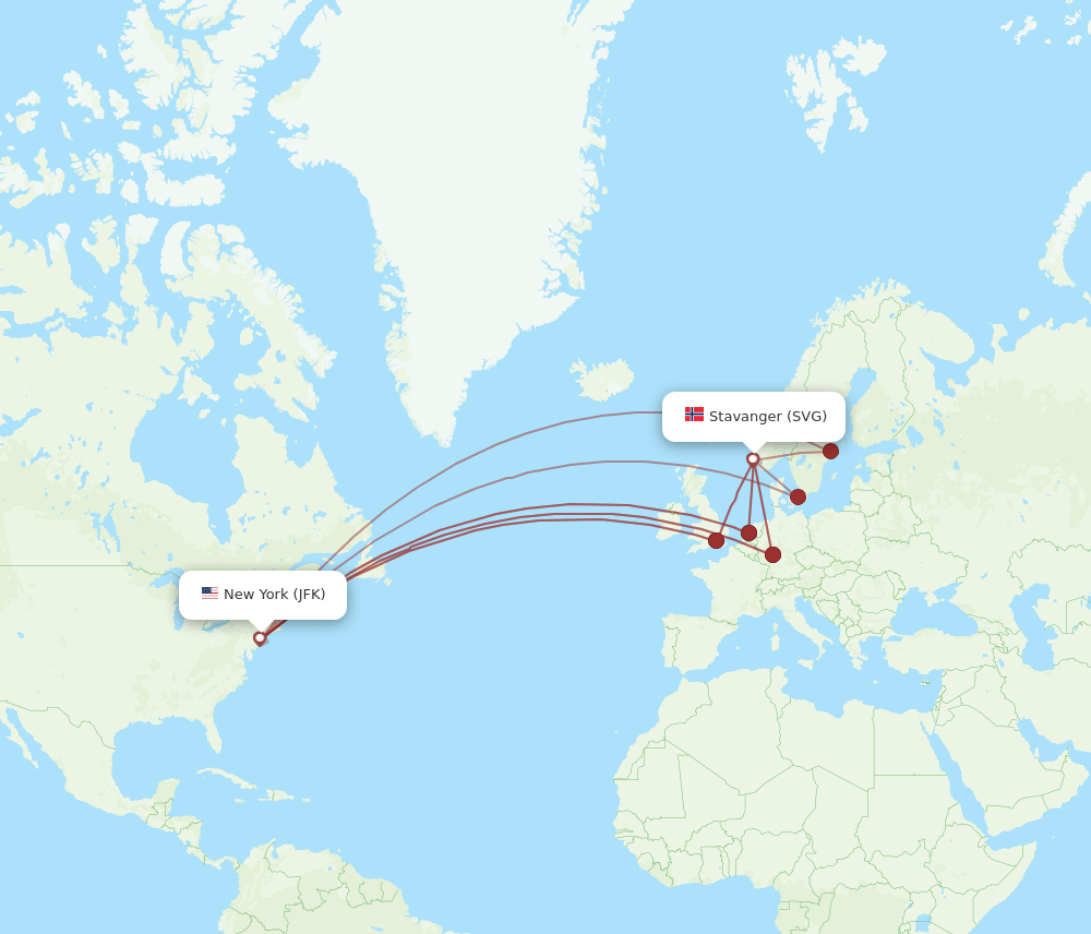 SVG-JFK flight routes