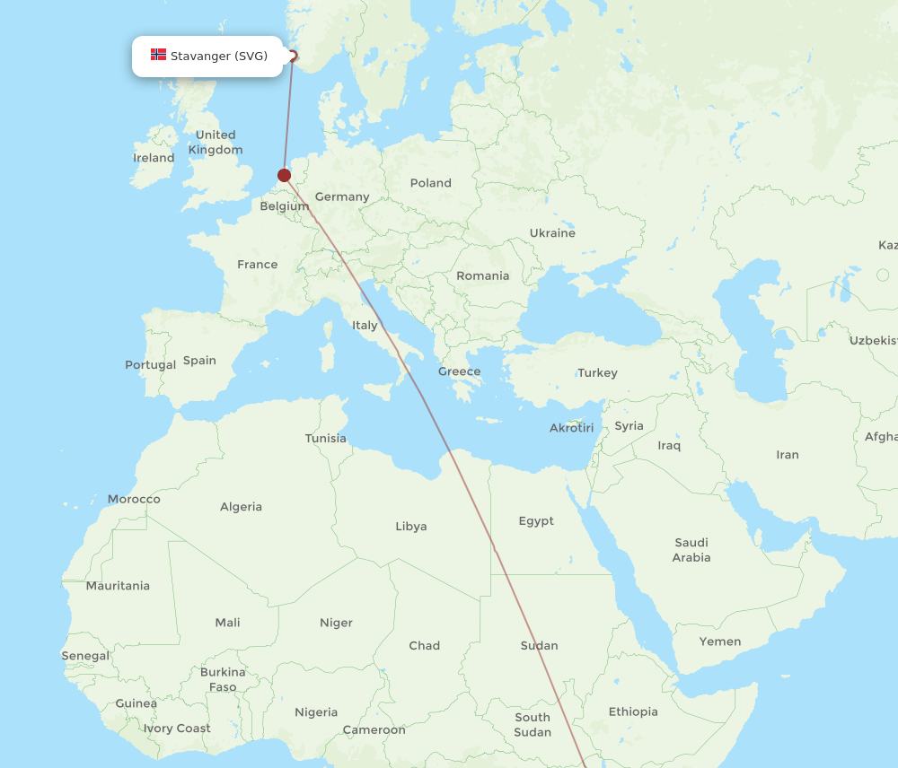 JRO to SVG flights and routes map