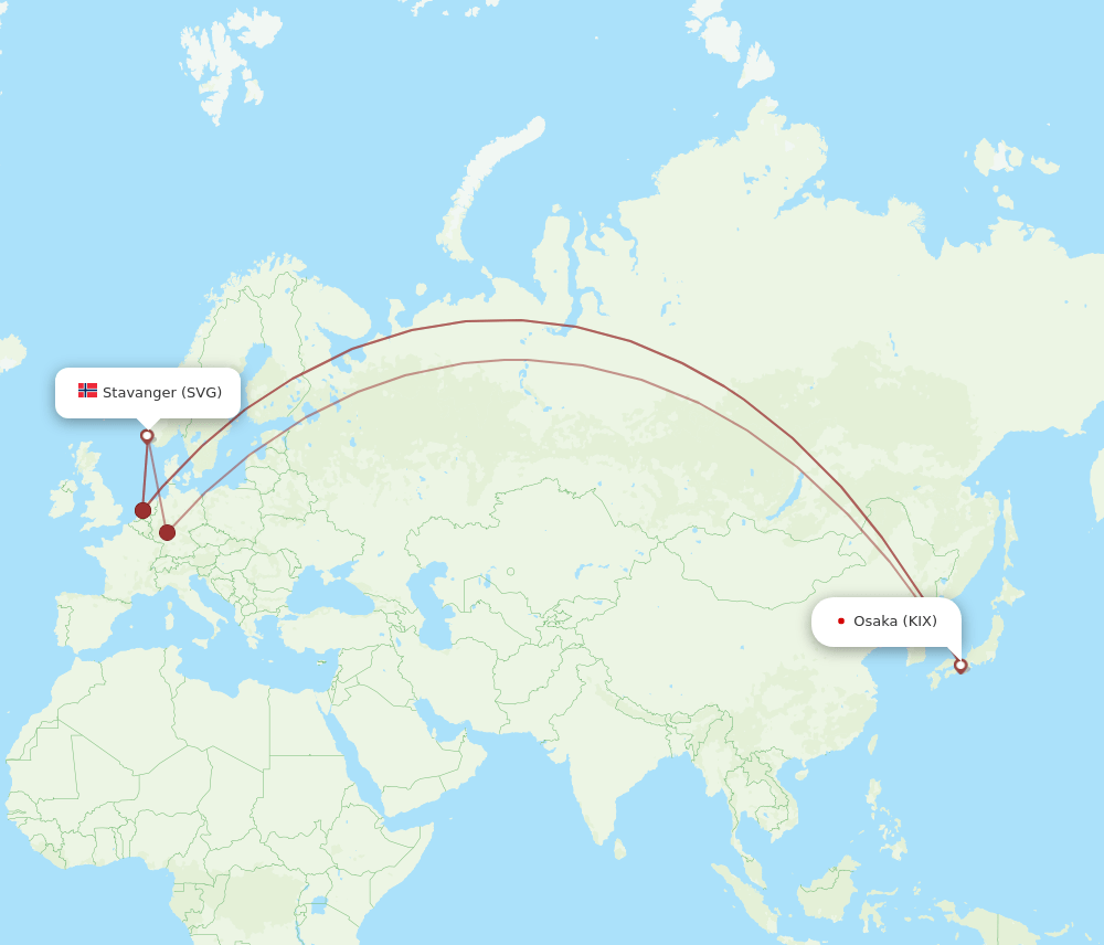 SVG to KIX flights and routes map