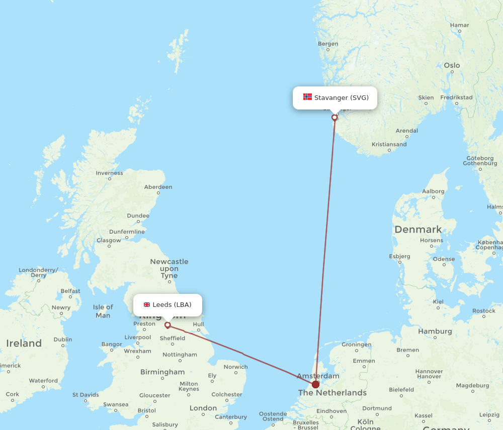 SVG-LBA flight routes