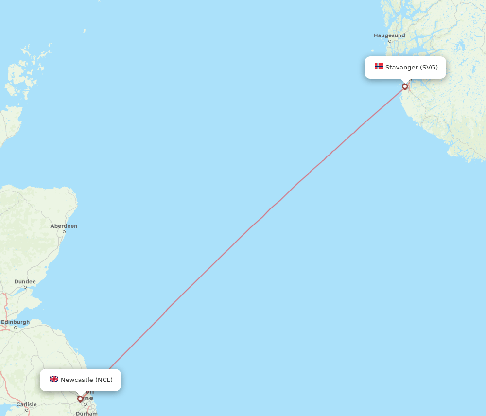 Stavanger - Newcastle route map and flight paths