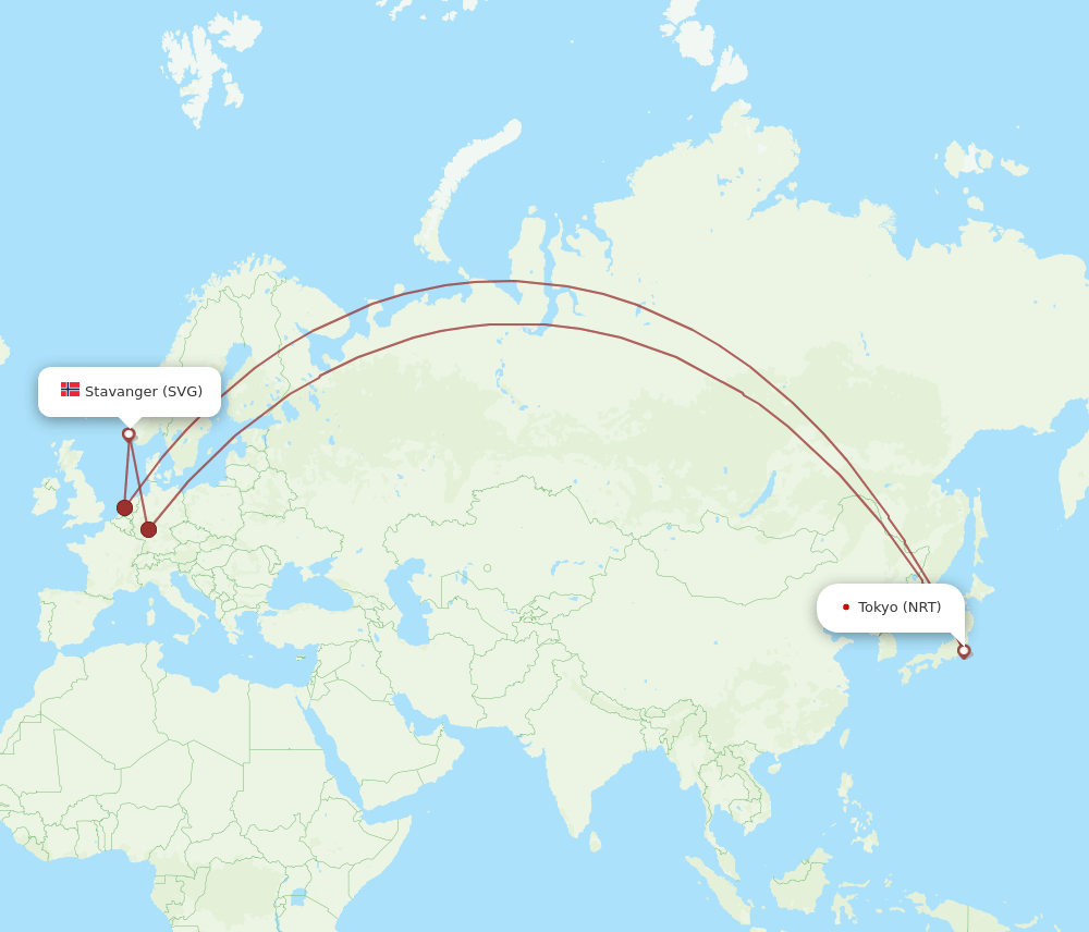SVG to NRT flights and routes map