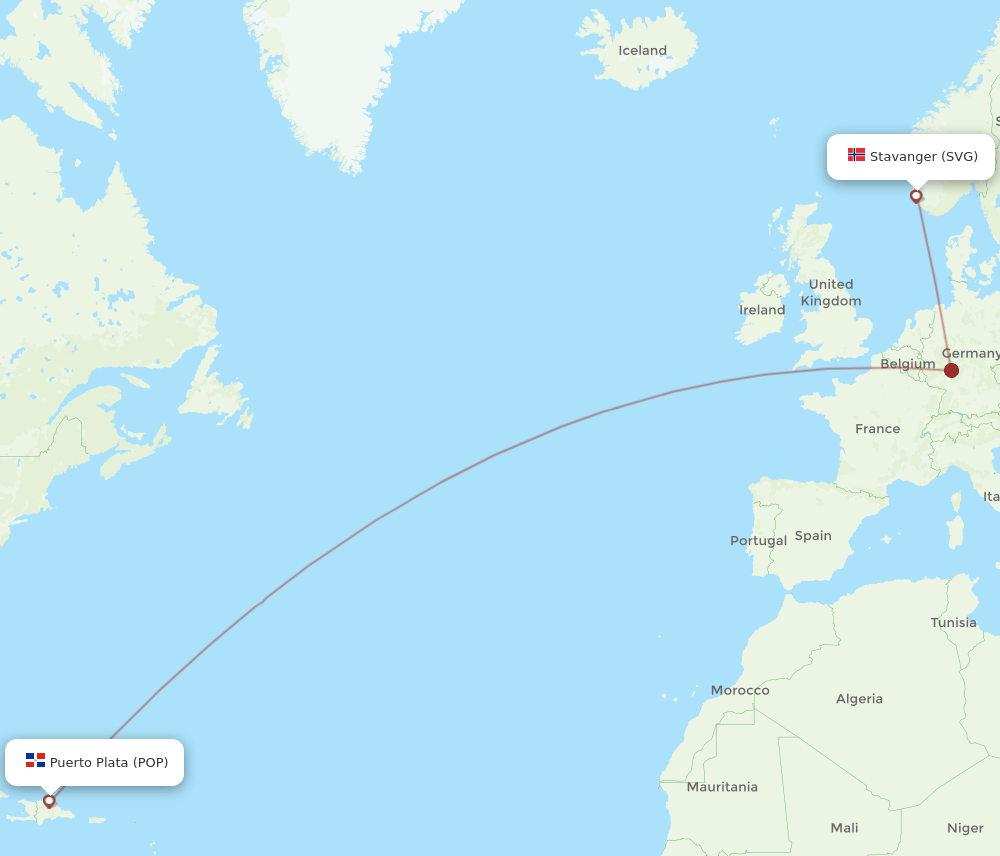 SVG to POP flights and routes map