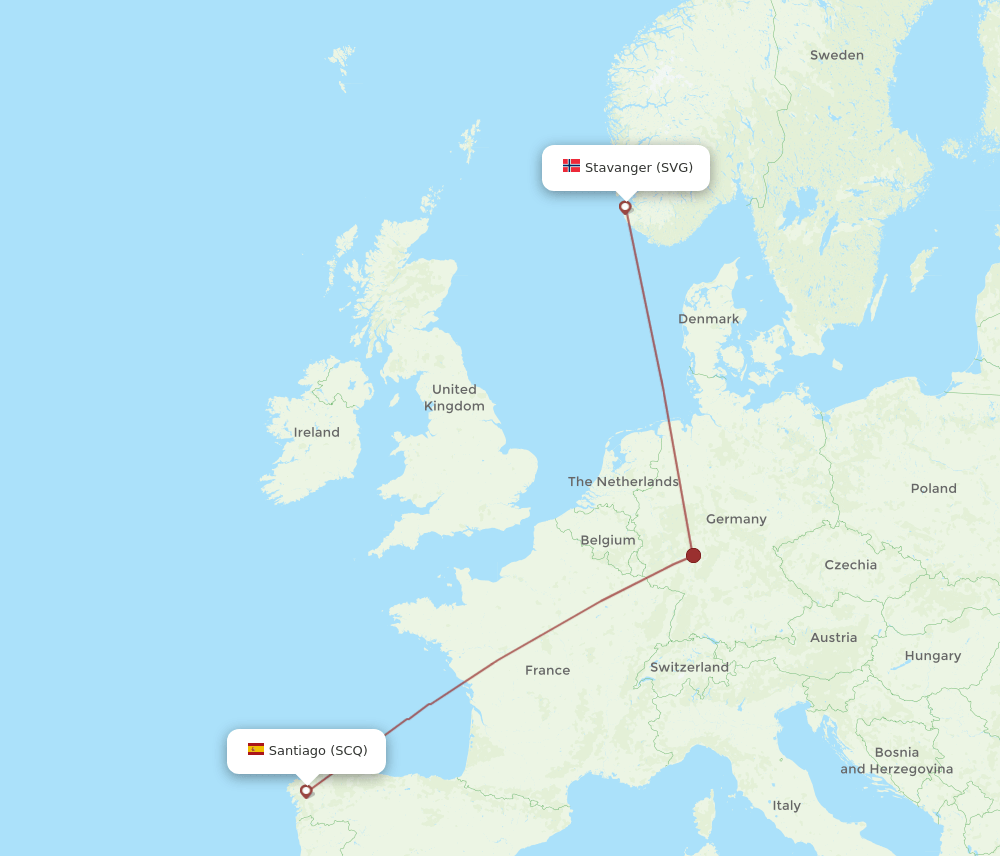 SCQ to SVG flights and routes map