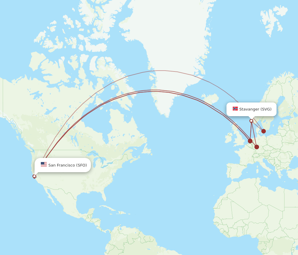 SVG to SFO flights and routes map