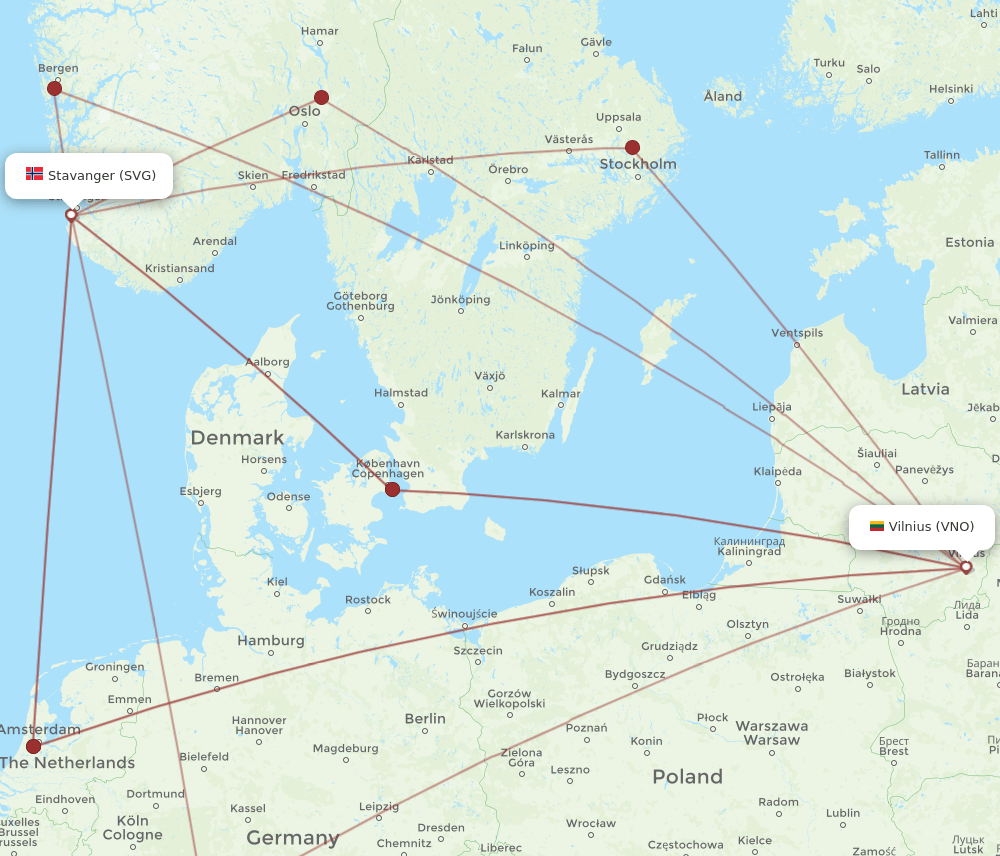 SVG to VNO flights and routes map