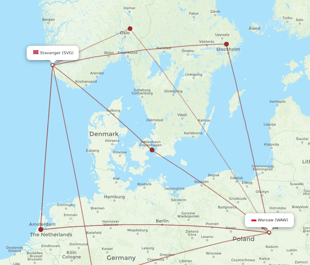 SVG to WAW flights and routes map
