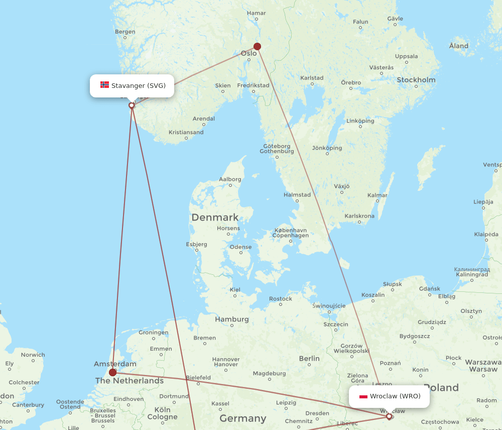 SVG to WRO flights and routes map