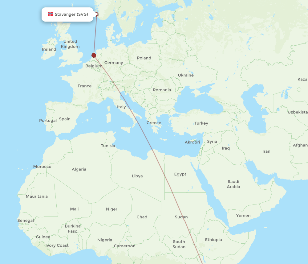 ZNZ to SVG flights and routes map