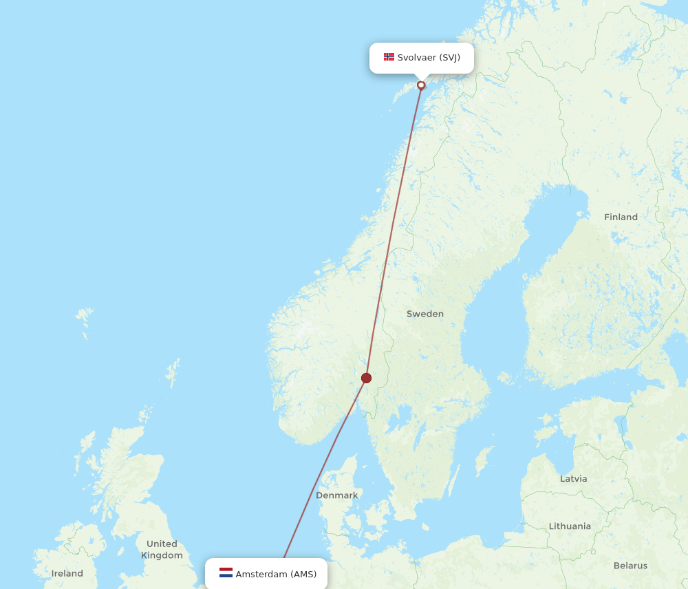 Amsterdam - Svolvaer route map and flight paths