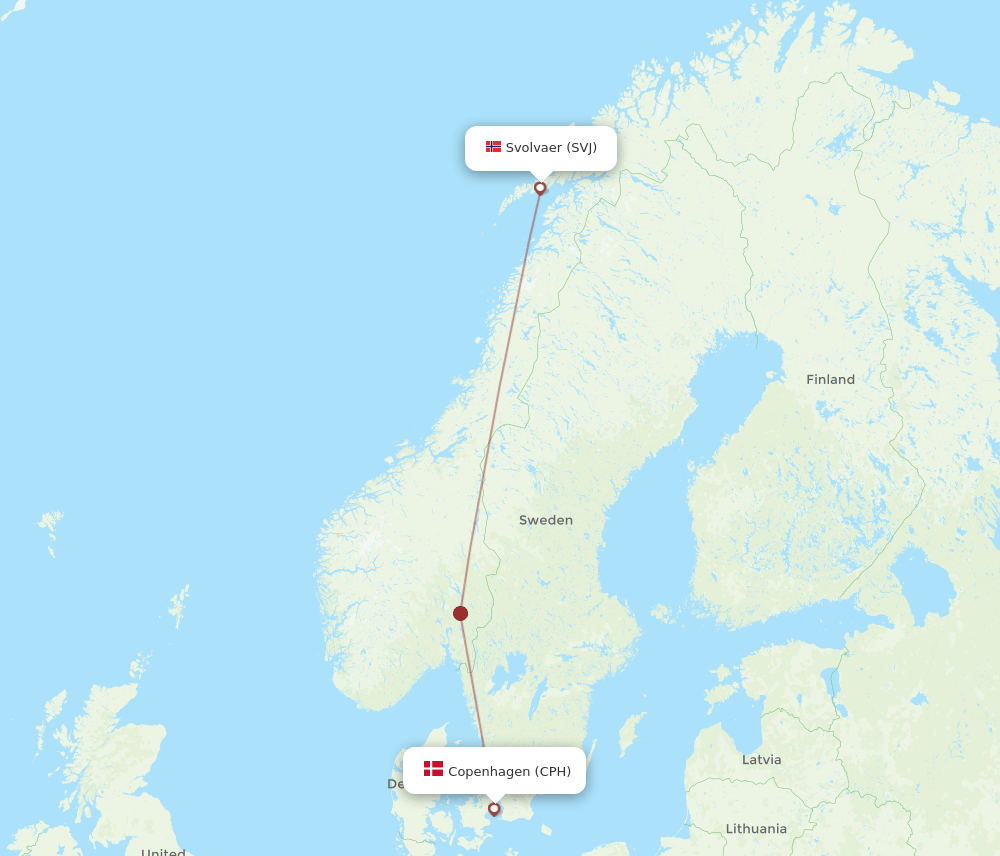 CPH to SVJ flights and routes map