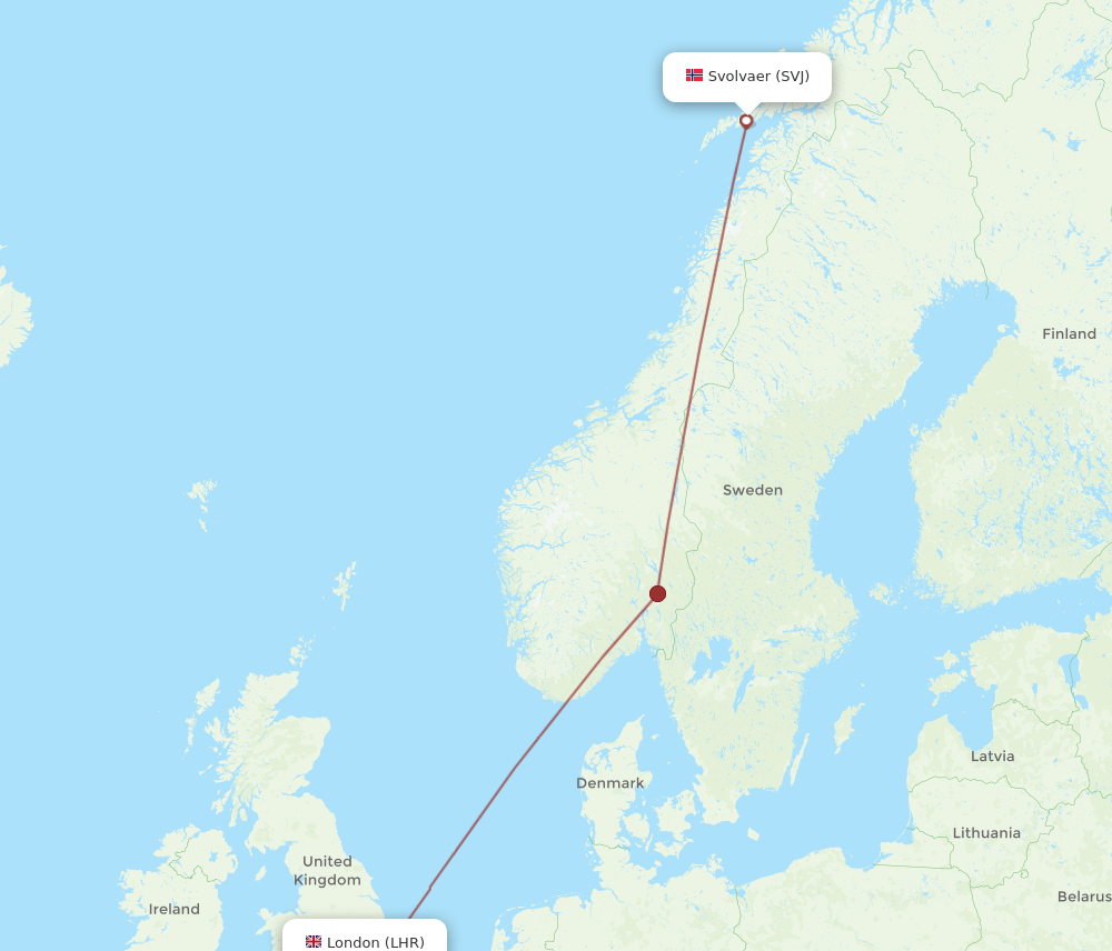 London - Svolvaer route map and flight paths