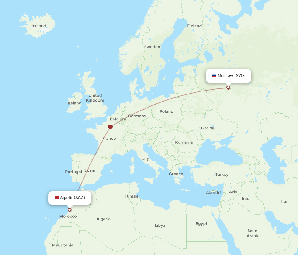 SVO to AGA flights and routes map