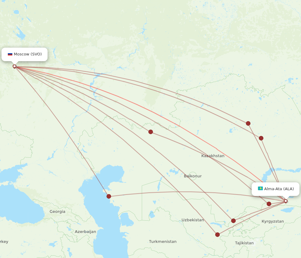 SVO to ALA flights and routes map