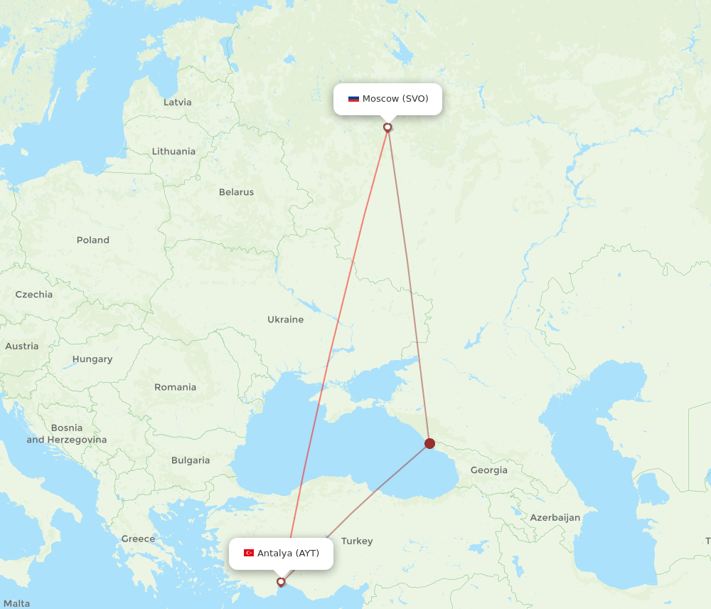 SVO to AYT flights and routes map