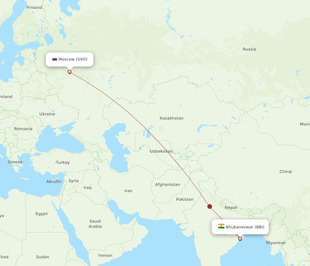 BBI to SVO flights and routes map