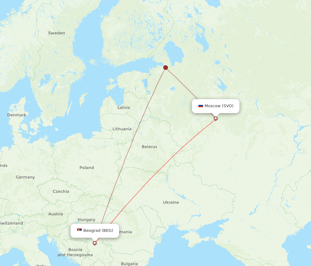 SVO to BEG flights and routes map