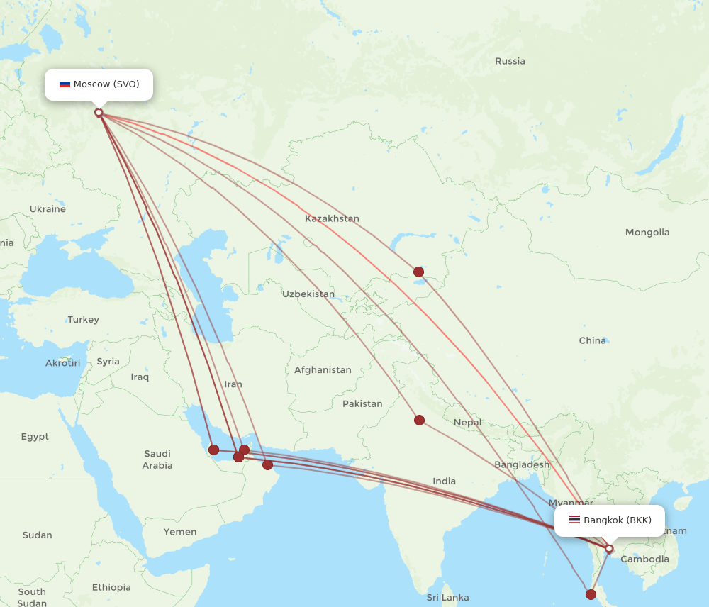 SVO to BKK flights and routes map