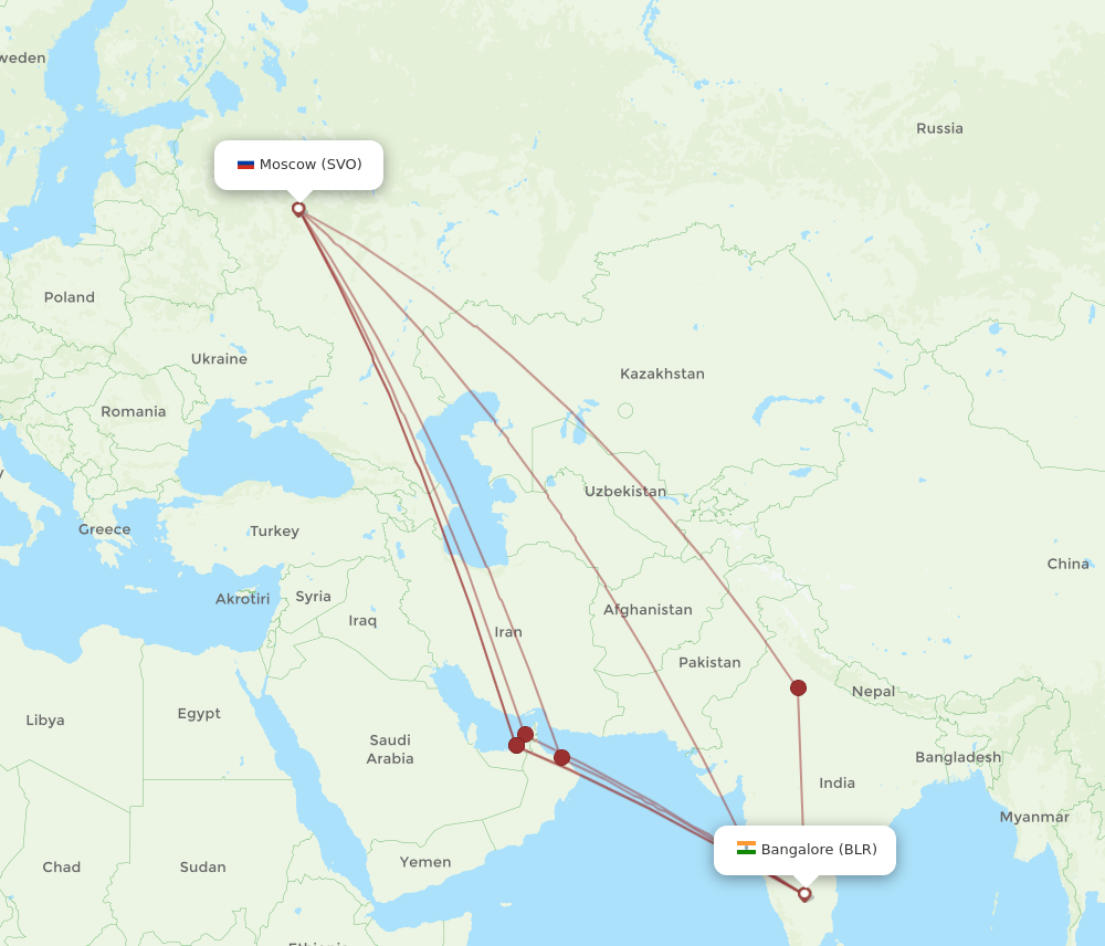 SVO-BLR flight routes
