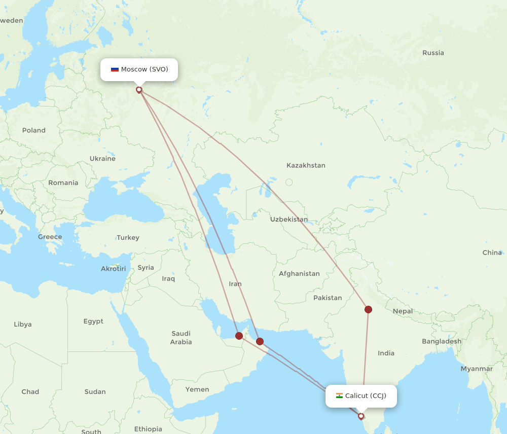 SVO-CCJ flight routes