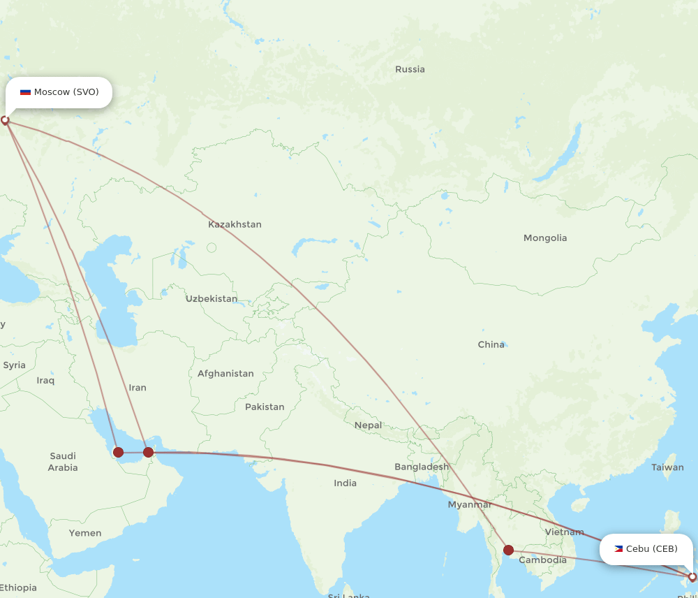 SVO to CEB flights and routes map