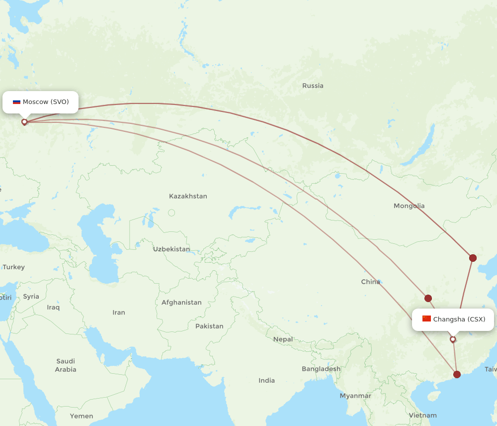 SVO-CSX flight routes