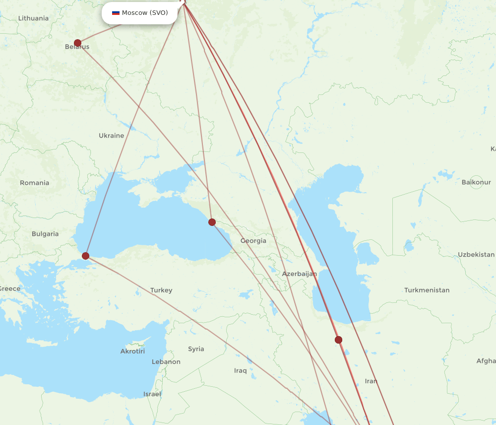 SVO to DXB flights and routes map