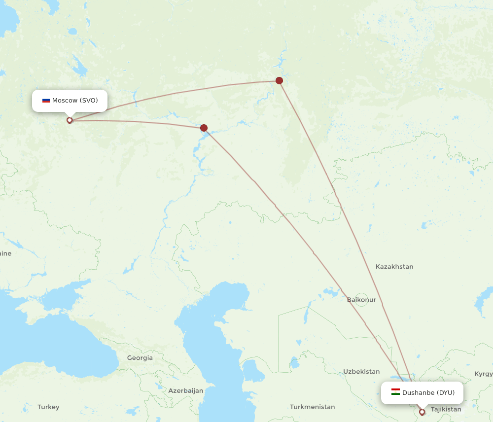SVO to DYU flights and routes map