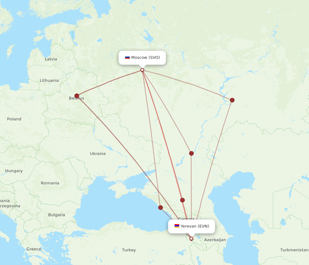 SVO to EVN flights and routes map