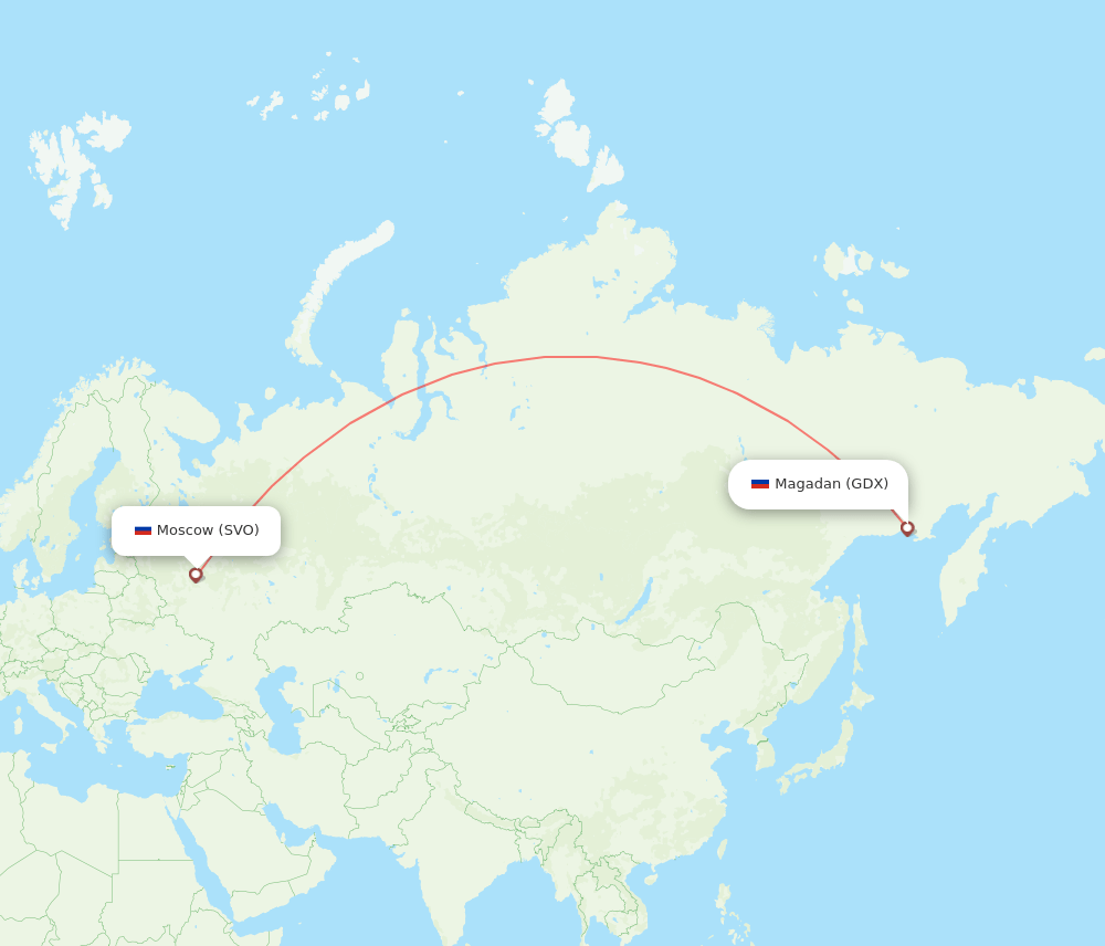 SVO to GDX flights and routes map