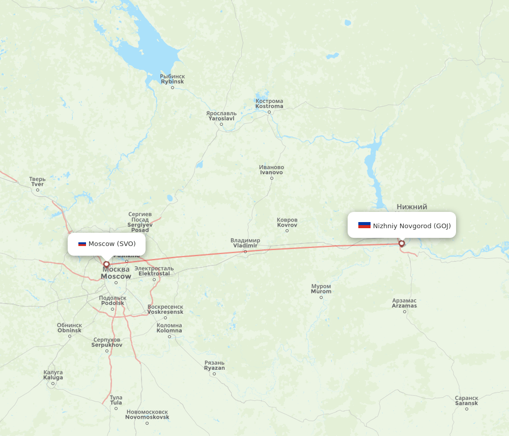 SVO to GOJ flights and routes map