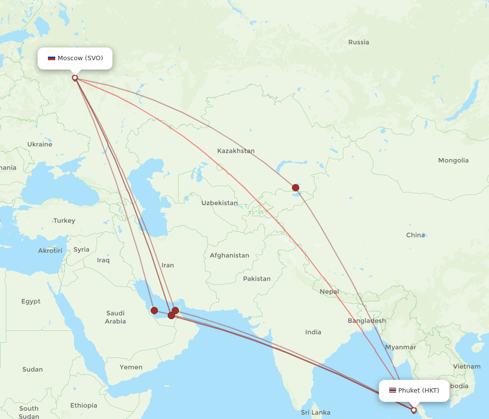 SVO-HKT flight routes