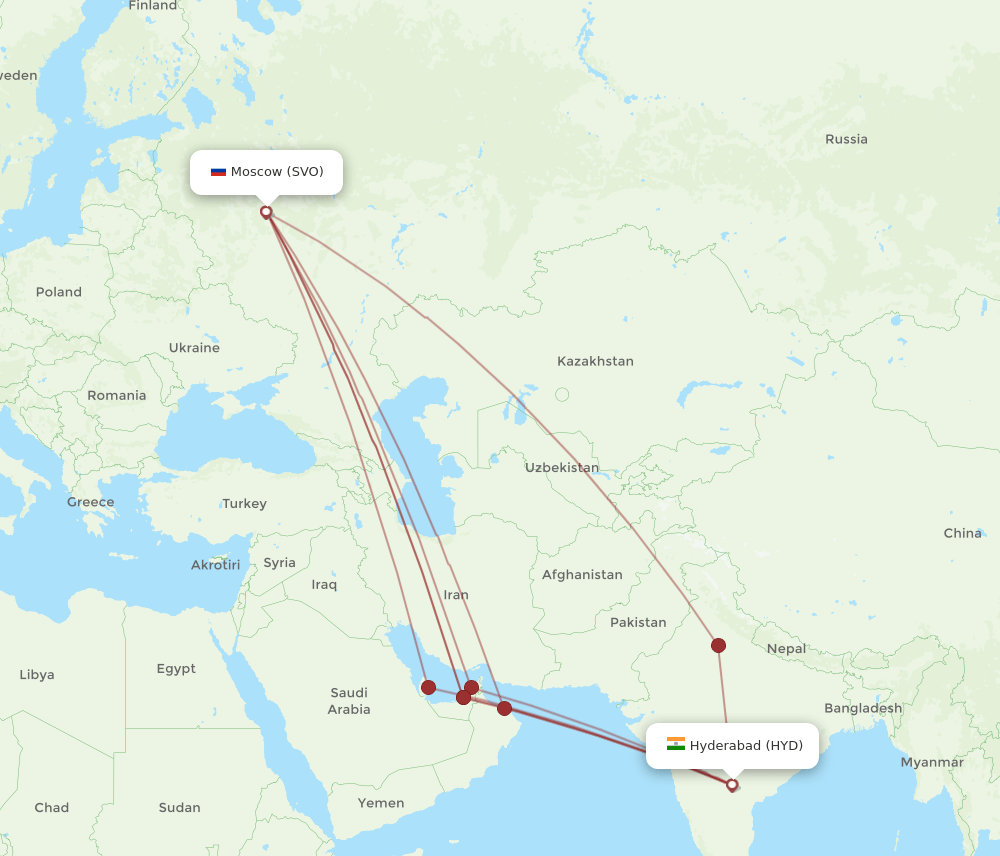 SVO-HYD flight routes
