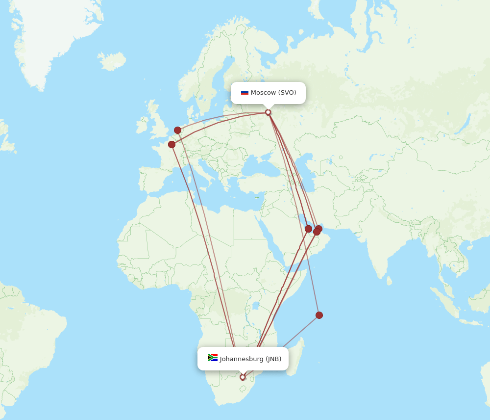 SVO-JNB flight routes