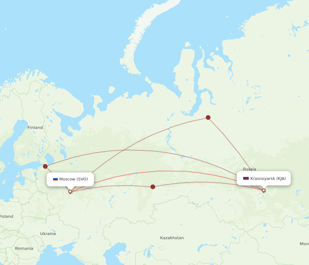 SVO to KJA flights and routes map