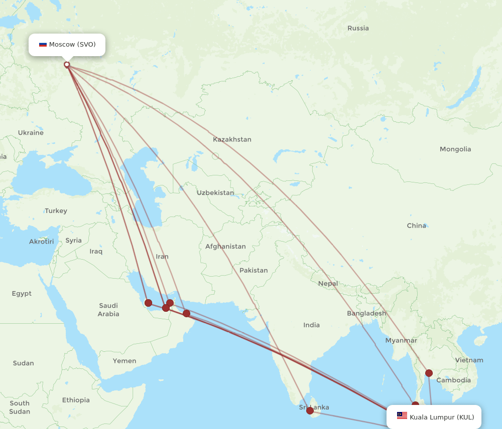 SVO-KUL flight routes