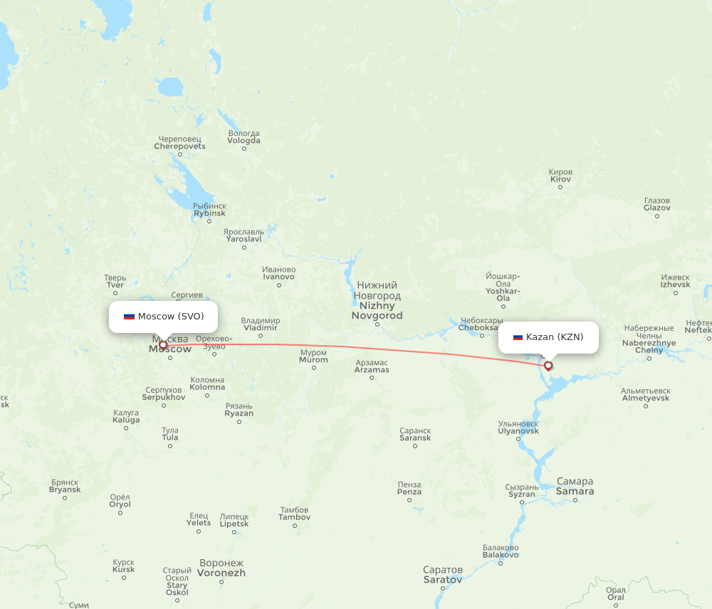 SVO to KZN flights and routes map