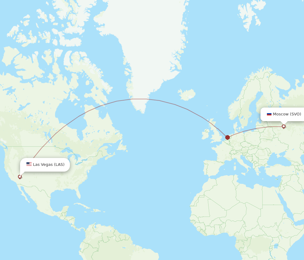 Las Vegas - Moscow route map and flight paths