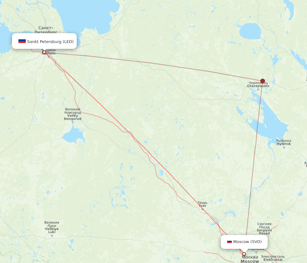 SVO to LED flights and routes map